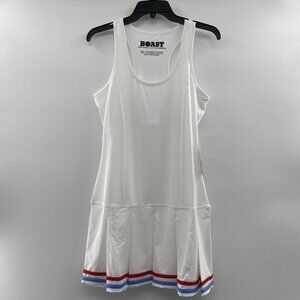 Boast Women's White Athletic Tennis Dress Pleated Skirt Shelf Bra L NWT* 224079